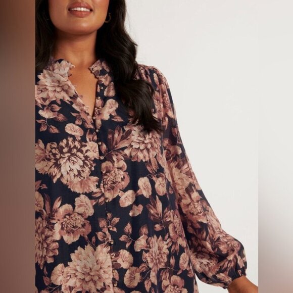 NWT EVER NEW Amelia Curve black peony Printed Button-Down Blouse 18 - Picture 14 of 16